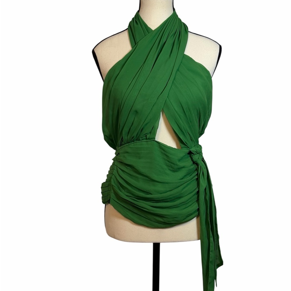 De La Vali Women’s size 2 Green Pareo Twisted Halter Neck Draped Sleeveless Top - Picture 4 of 10